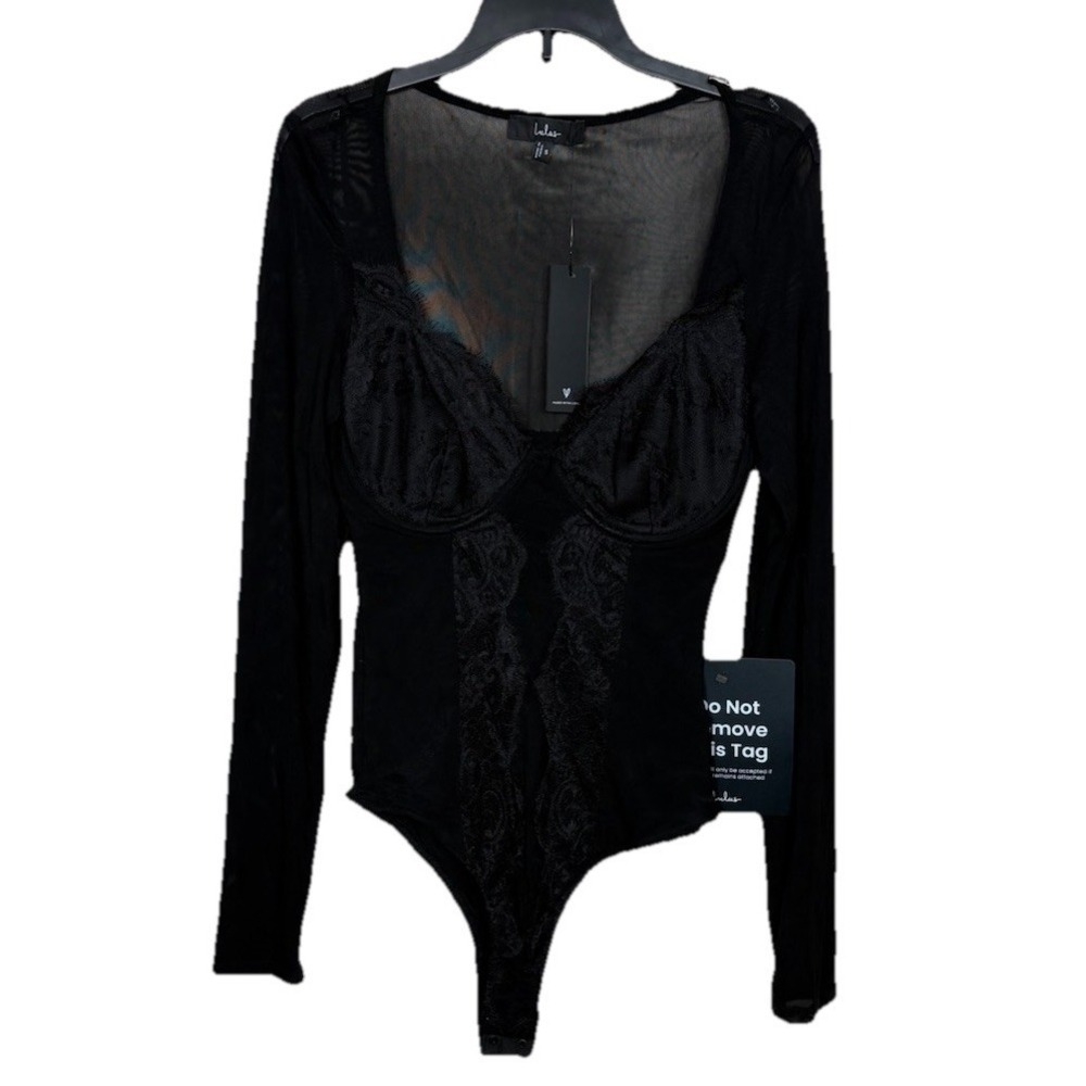 Lulu's Lace Sheer Black‎ Bodysuit Size S Goth Coquette Festival Witchy Intimate